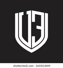 EU-Logo-Monogramm mit Emblem-Schild, einzeln auf schwarzem Hintergrund