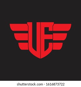 UE Logo monogram with emblem and wings element design template on red colors