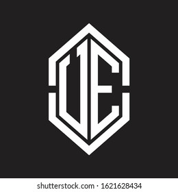 UE Logo monogram with hexagon shape and outline slice style with black and white
