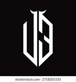 UE Logo monogram with horn shape isolated black and white design template on black background