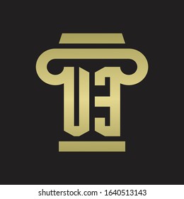 UE Logo monogram with pillar style design template with gold colors
