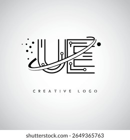 Logotipo de Monograma de Órbita UE - Marca de Letra Mínima Futurista com Linha de Arte Circular, Pontos Inspirados na Tecnologia e Conceito de Movimento Espacial para Identidade de Marca Moderna