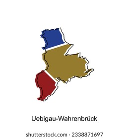 Uebigau Wahrenbruck map, detailed outline colorful regions of the German country. Vector illustration template design