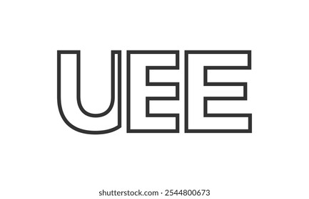 UEE logo design template with strong and modern bold text. Initial based vector logotype featuring simple and minimal typography. Trendy company identity ideal for businesses brand presence.