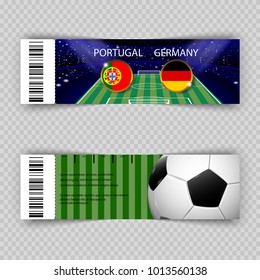 UEFA EURO 2024 eps 10 vector football tickets layout template set with bar code. Front, back flyer side isolated. Copa America 2024 editable promotion material for web, print. Soccer world sport event