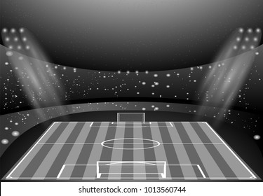 UEFA EURO 2024 vector black and white football advertising poster for web, print. World soccer tournament competition banner. Soccer field, full stadium and spotlights. Sport event design background