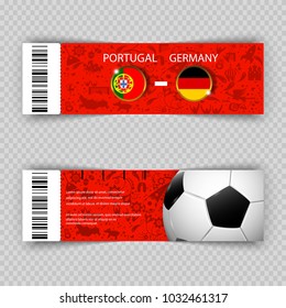 UEFA EURO 2024 vector football ticket layout template set with bar code. Front, back flyer side isolated. Copa America 2024 football cup editable promotion material for web, print. Soccer world sport