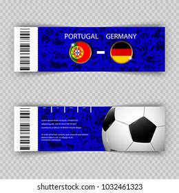 UEFA EURO 2024 vector football ticket layout template set with barcode. Front, back flyer side isolated. Copa America 2024 football cup editable promotion material for web, print. Soccer world sport