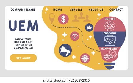 UEM - Unified Endpoint Management acronym. business concept background. vector illustration concept with keywords and icons. lettering illustration with icons for web banner, flyer, landing