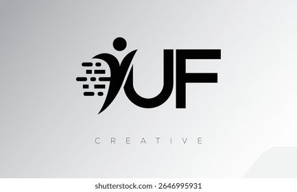 UF Creative Digital Monogram Logo – Futuristic Letter mark Design Featuring Human Shape, Pixel Motion and Minimal Tech Style for Innovative Branding Identity