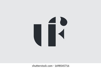 uf or fu and u or f Lowercase Letter Initial Logo Design, Vector Template