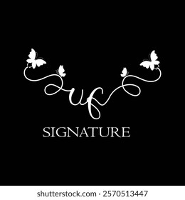 UF Handwritten initial letter, UF simple signature vector logo with butterfly shape variation, beauty, photography letter logo design. U F