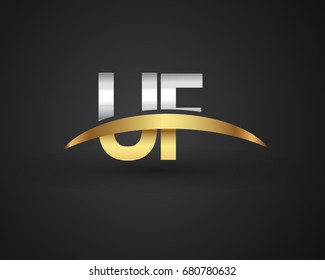 UF initial logo company name colored gold and silver swoosh design. vector logo for business and company identity.
