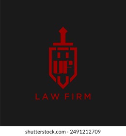 UF initial monogram for law firm with sword and shield logo image
