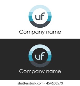 UF letter circle shape icon logo white blue
