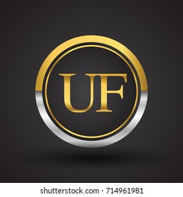 UF Letter logo in a circle, gold and silver colored. Vector design template elements for your business or company identity.