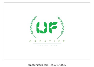 UF letters eco logo with leaf. Fresh nature and healthy leaf logo design.