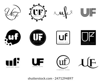 UF logo company template. Letter u and f logotype. Set different classic serif lettering and modern bold text with design elements. Initial font typography. Collection trendy business identity.