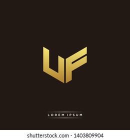 UF Logo Letter Initial Logo Designs Templete with Gold and Black Background