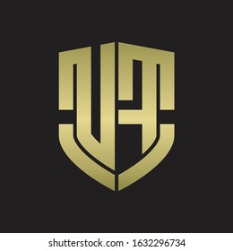 UF Logo monogram with emblem shield shape design isolated gold colors on black background