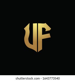 UF logo monogram with gold colors and shield shape design template