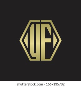 UF Logo monogram with hexagon line rounded design template with gold colors