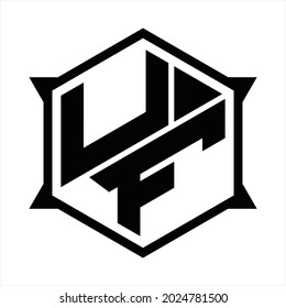 UF Logo monogram with hexagon and sharp shape design template