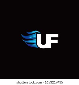 UF monogram logo with blue fire style design template
