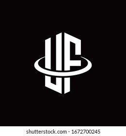 Logotipo de monograma UF en forma de hexágono y rodeado de un anillo