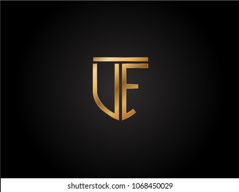 UF shield shape Letter Design in gold color
