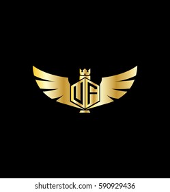 UF VF Letter Logo with Wings and Crow
