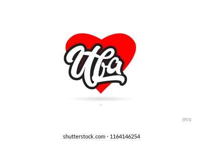 ufa city text design with red heart typographic icon design suitable for touristic promotion
