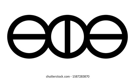 Ufa, the name of the city in the Bashkir language. Three crossed out circles symbol of the city of Ufa - three screws icon, isolated on a white background. Vector stock illustration