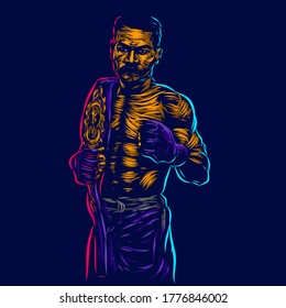 UFC Mixed martial artist fighter line pop art potrait logo colorful design with dark background. Abstract vector illustration. Isolated black background for t-shirt, poster, clothing, merch, apparel, 