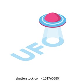 UFO 3d vector icon isometric pink and blue color minimalism illustrate
