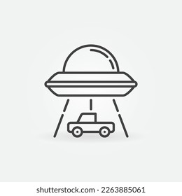 UFO Abducting a Car vector Abduction concept outline icon or sign