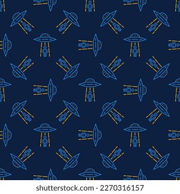 UFO Abducting a Man vector UFO concept colored seamless pattern