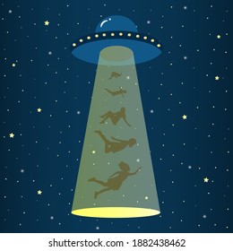 UFO abducting a lot of people in to spaceship cartoon vector