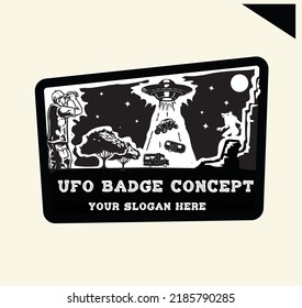 UFO abduction badge concept in black and white