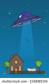 ufo abduction of a cow in a farm at night