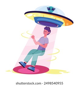 Ufo abduction flat character illustration 