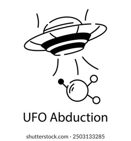 Ufo abduction icon in doodle style