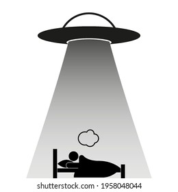 UFO abduction. UFO kidnaps the sleeper. Vector illustration