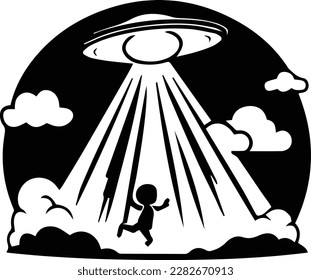 UFO Abduction Spaceship Logo Monochrome Design Style