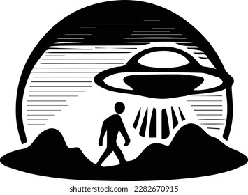 UFO Abduction Spaceship Logo Monochrome Design Style