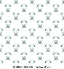 UFO Abduction vector concept linear colored minimal seamless pattern