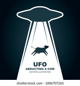 UFO abducts cow 
Vector illustration. Flat design.
