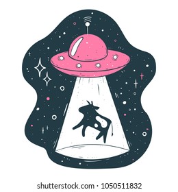 UFO abducts a cow vector illustration 