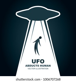 UFO abducts human. 
Vector illustration. Flat design.