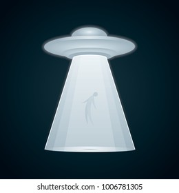 UFO abducts human. Vector illustration. Flat design.
